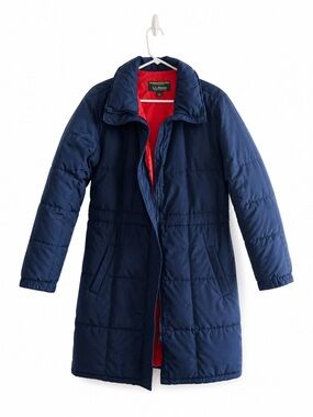 L.L. Bean Navy Blue Puffer Coat with Red Lining